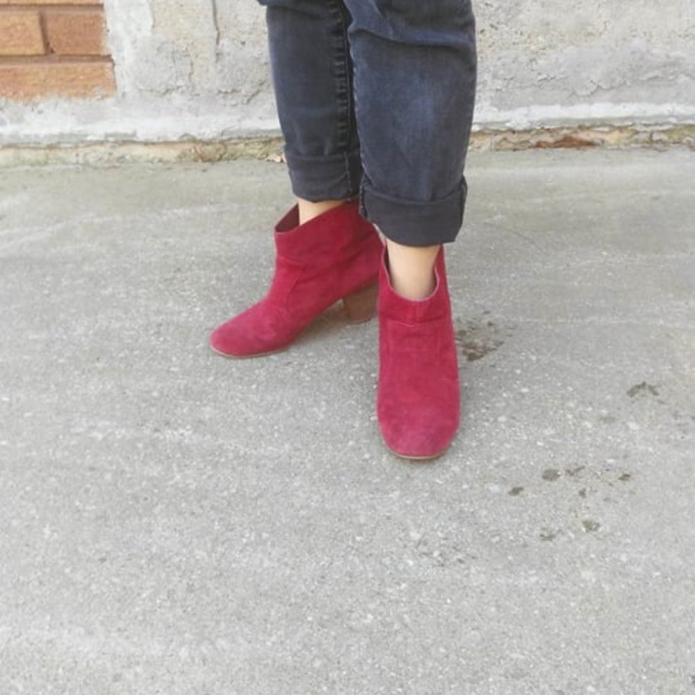 Suede Ankle Boots in Raspberry Red - Picture 2 of 8
